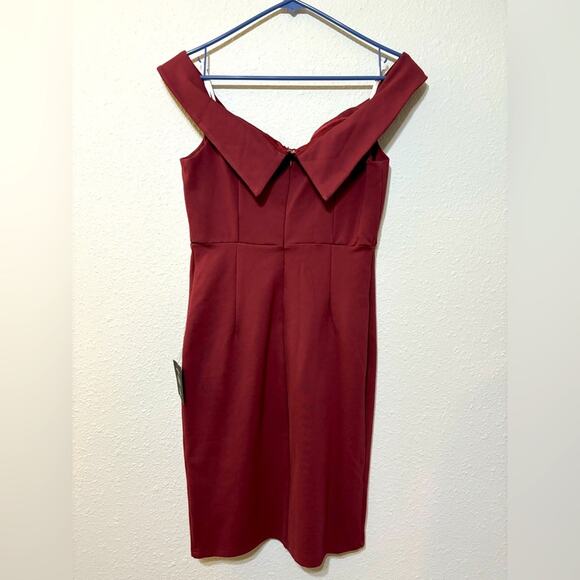 Lulus NWT Classic Glam Burgundy Off the Shoulder Bodycon Dress L - Picture 5 of 9